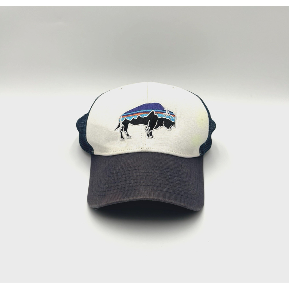 Patagonia Blue White Mesh Bison Buffalo Logo Snapback Adjustable Trucker Hat Cap